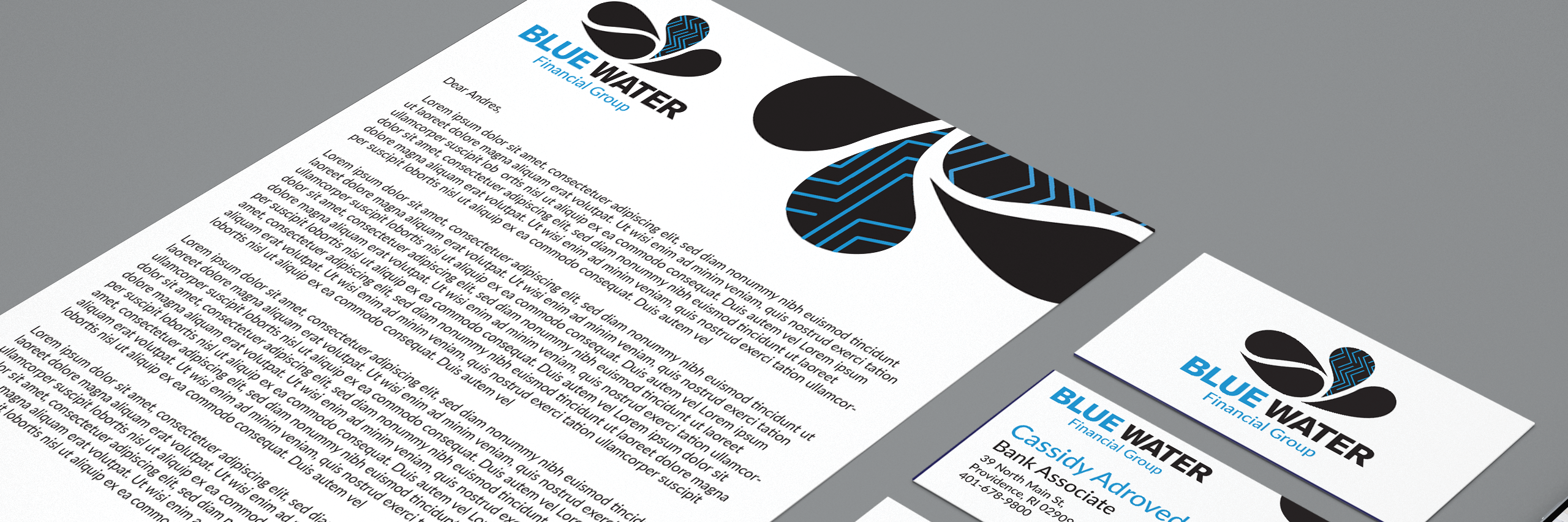 Blue water financial brand stationary mock ups