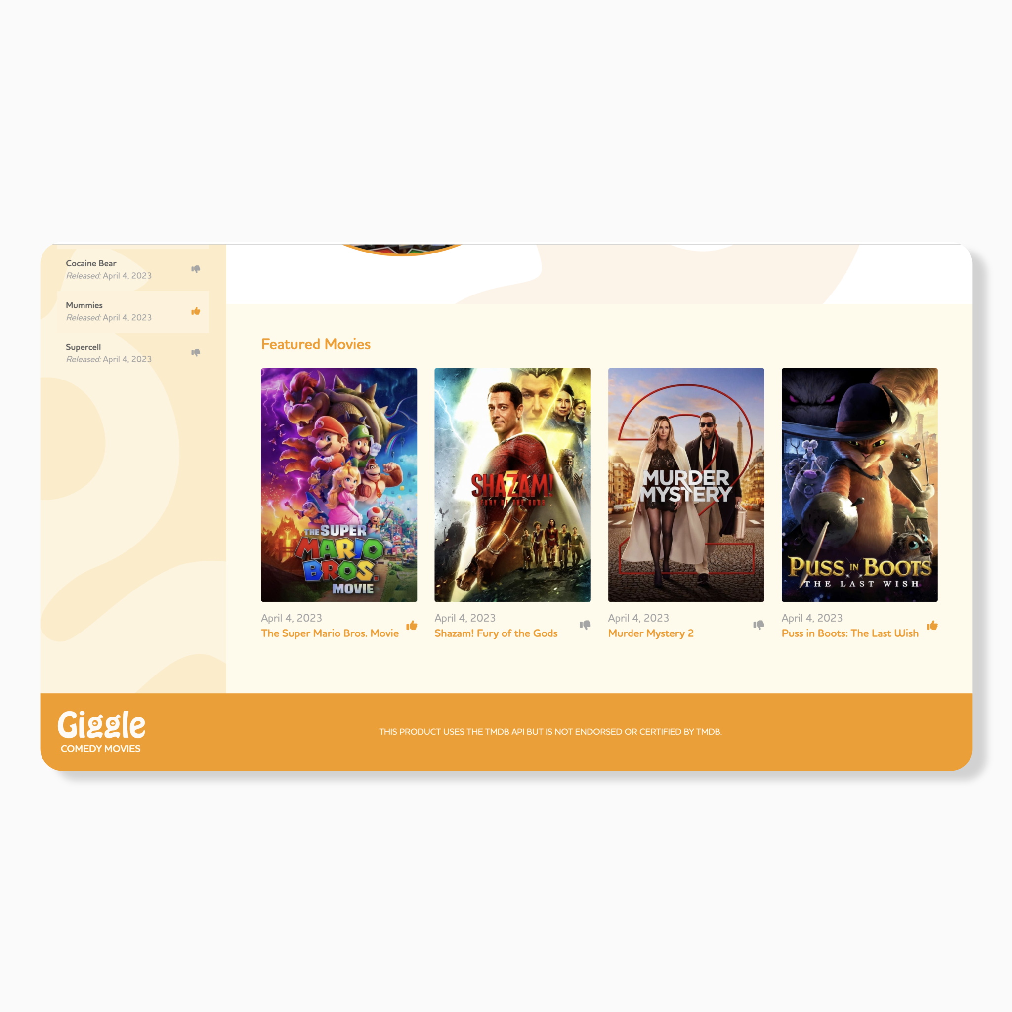 Giggle movie data movie page featured movie section