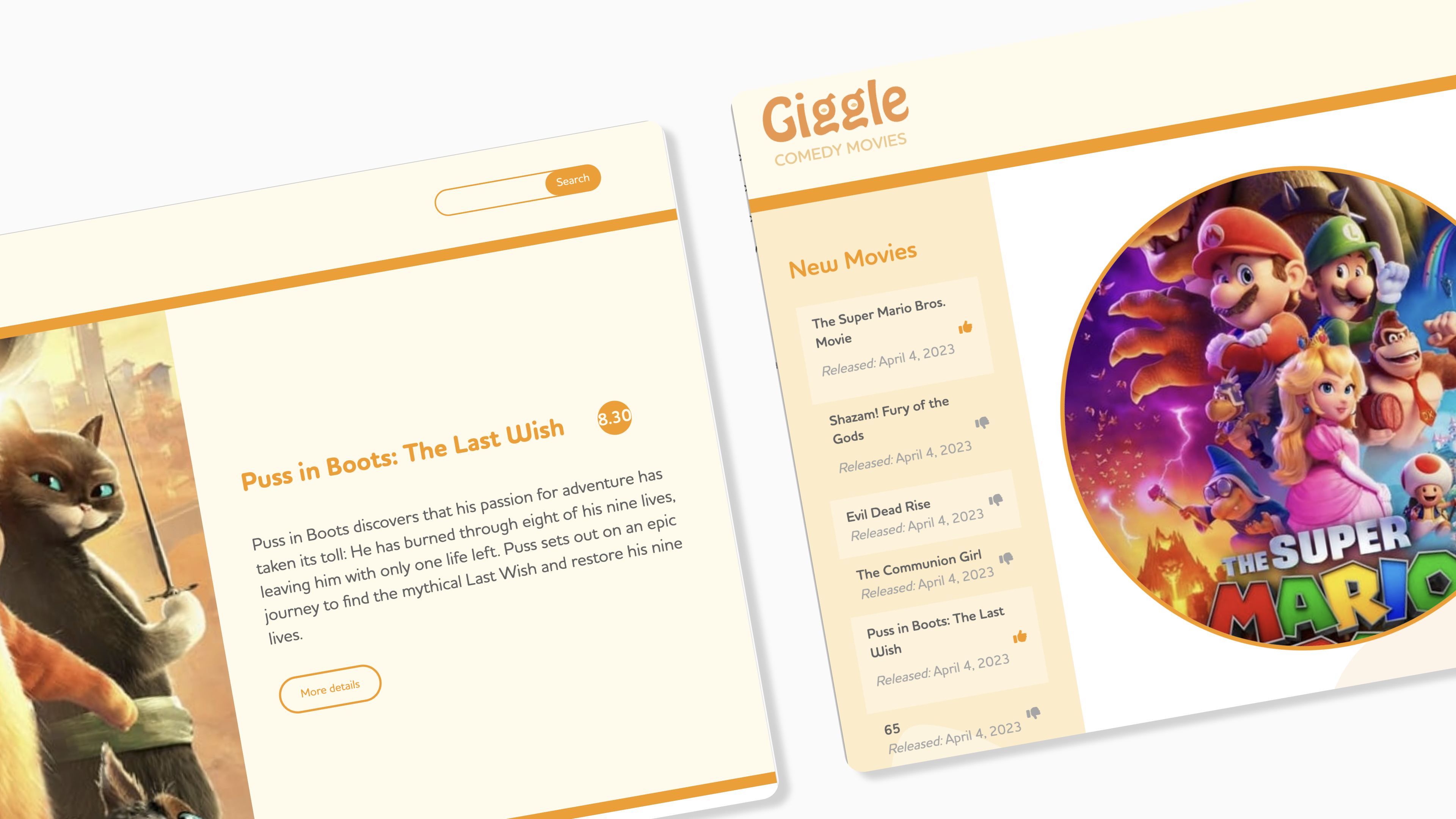 giggle movie data base website mock ups