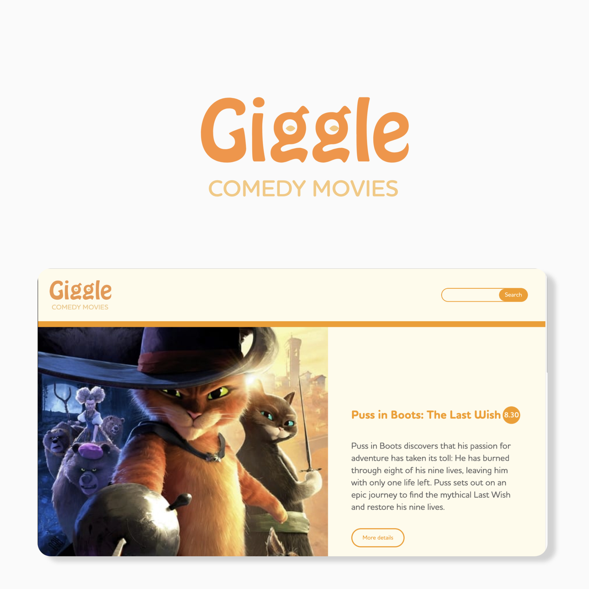 Giggle movie database home page mock up